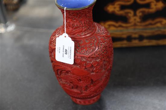 A Chinese cinnabar lacquer vase, mid 20th century, 23cm